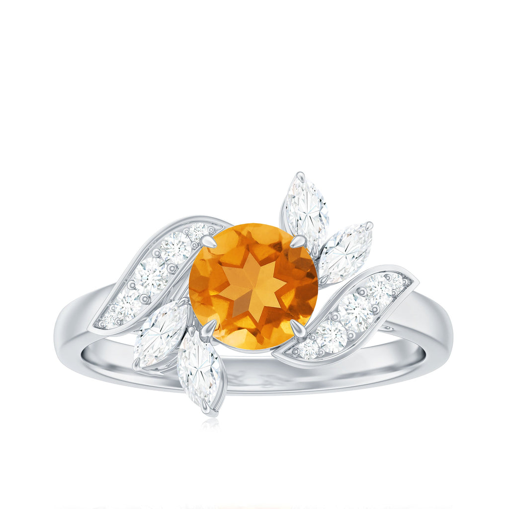 Certified Real 7mm Citrine Engagement Ring with Moissanite