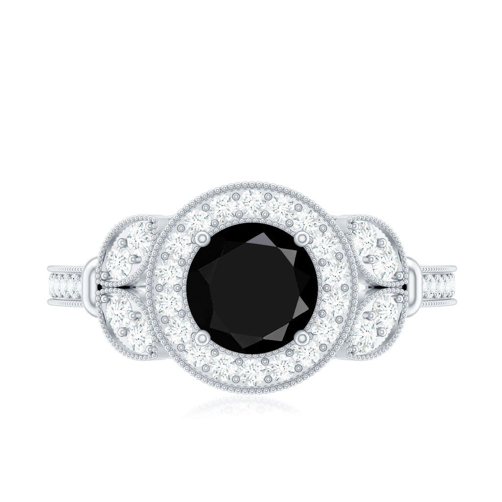 Vintage Style 2 Carat Lab Grown Black Diamond Engagement Ring with Moissanite