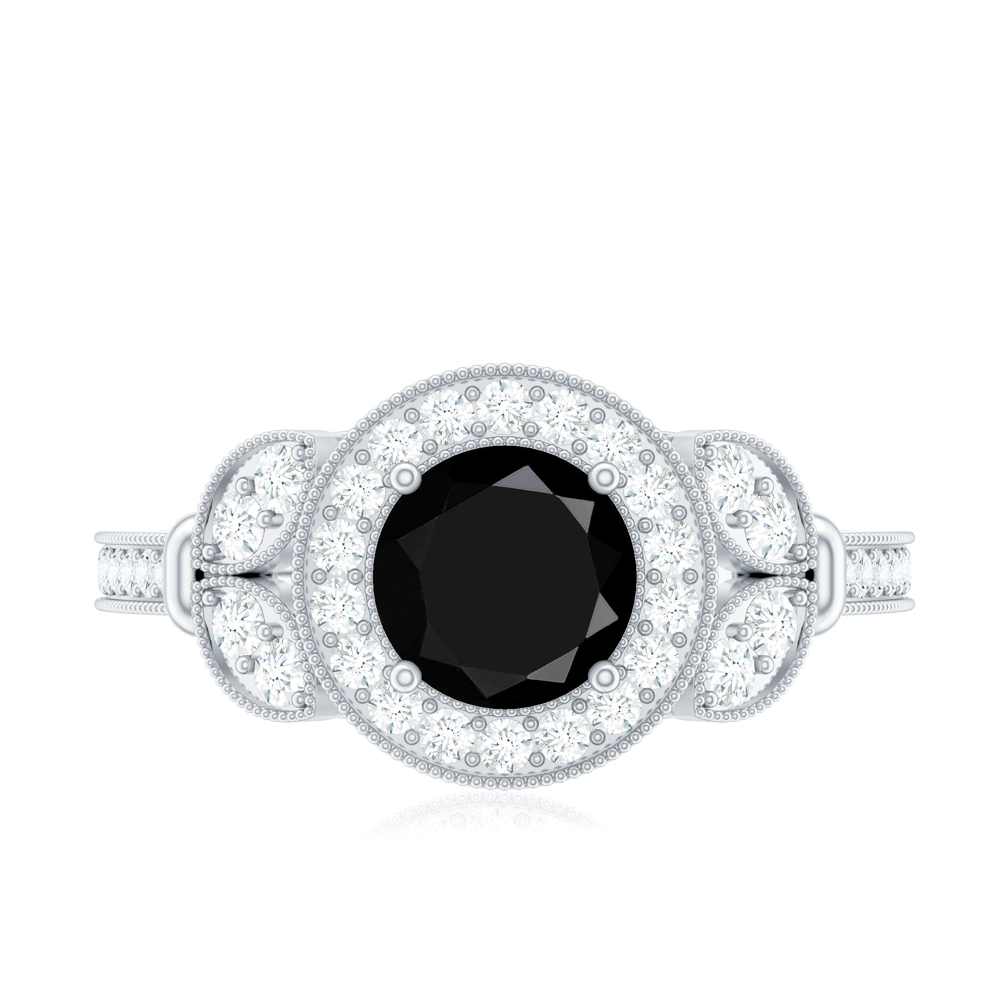 Vintage Style 2 Carat Lab Grown Black Diamond Engagement Ring with Moissanite