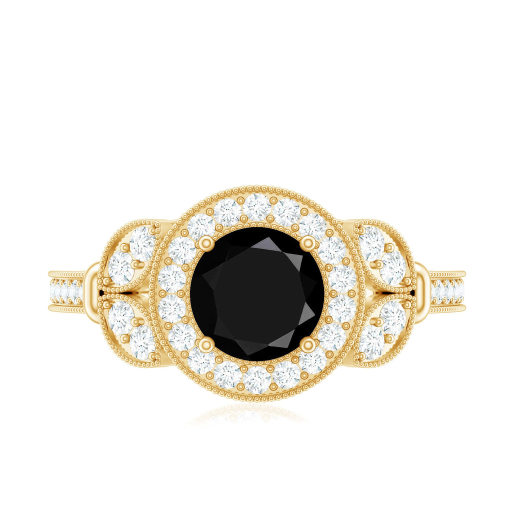 Vintage Style 2 Carat Lab Grown Black Diamond Engagement Ring with Moissanite
