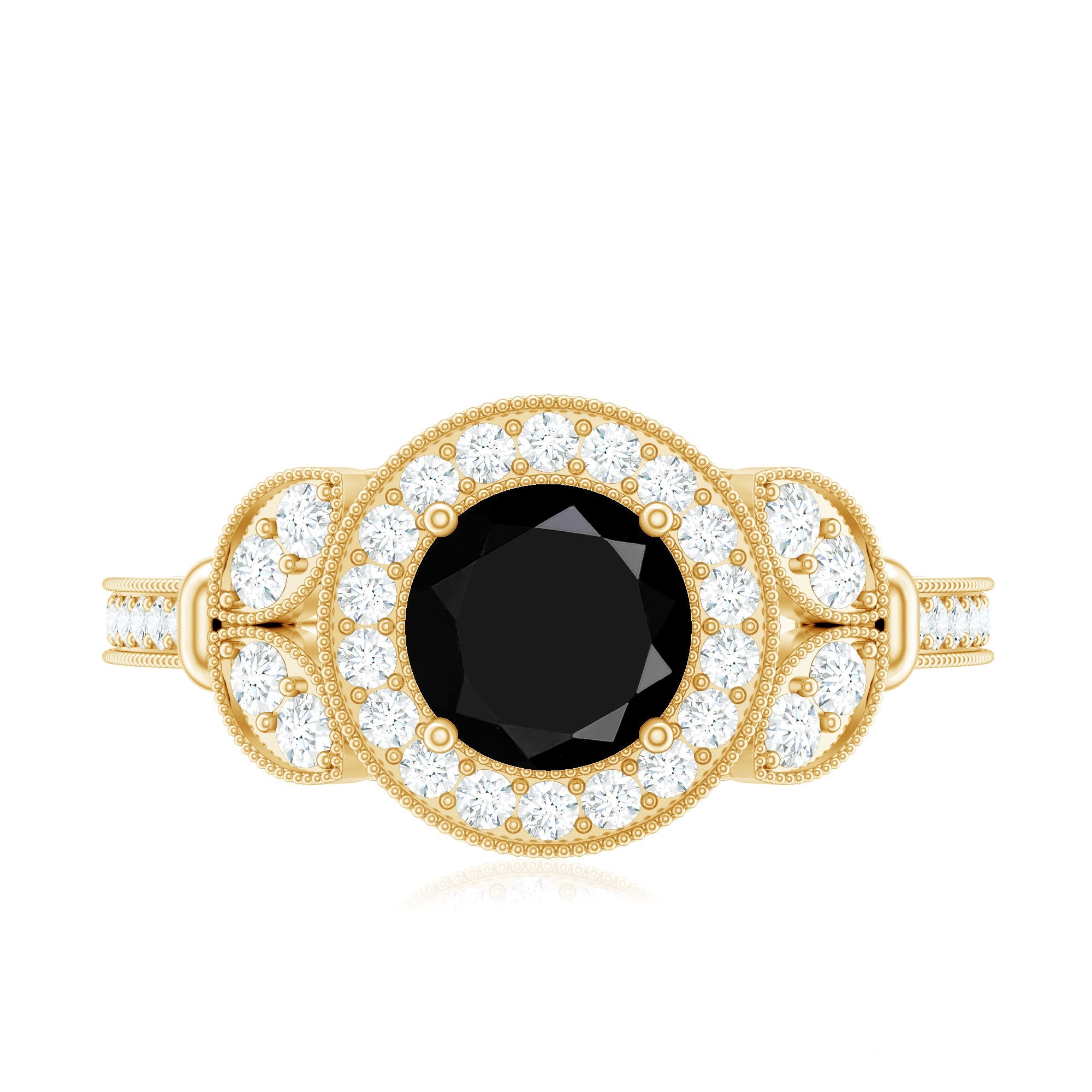 Vintage Style 2 Carat Lab Grown Black Diamond Engagement Ring with Moissanite