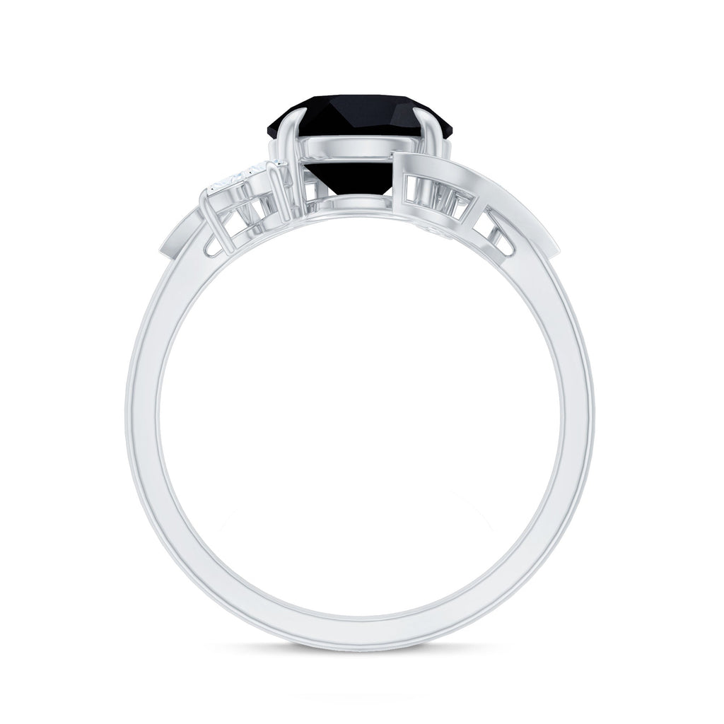 Nature Inspired Black Spinel Engagement Ring with Diamond