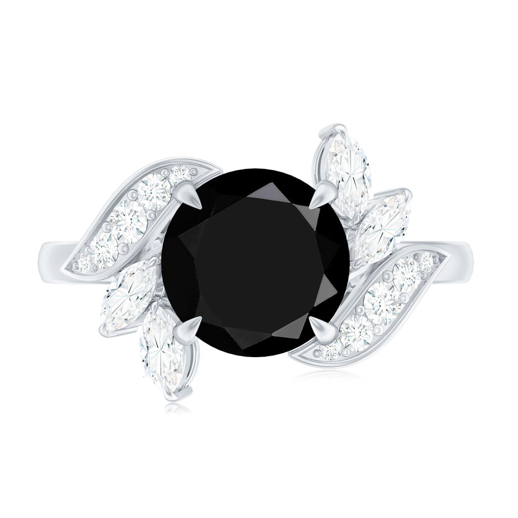 Nature Inspired Black Spinel Engagement Ring with Diamond