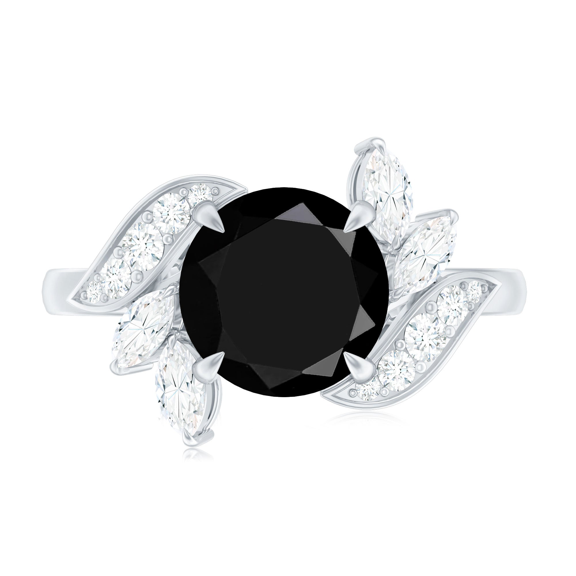 Nature Inspired Black Spinel Engagement Ring with Diamond
