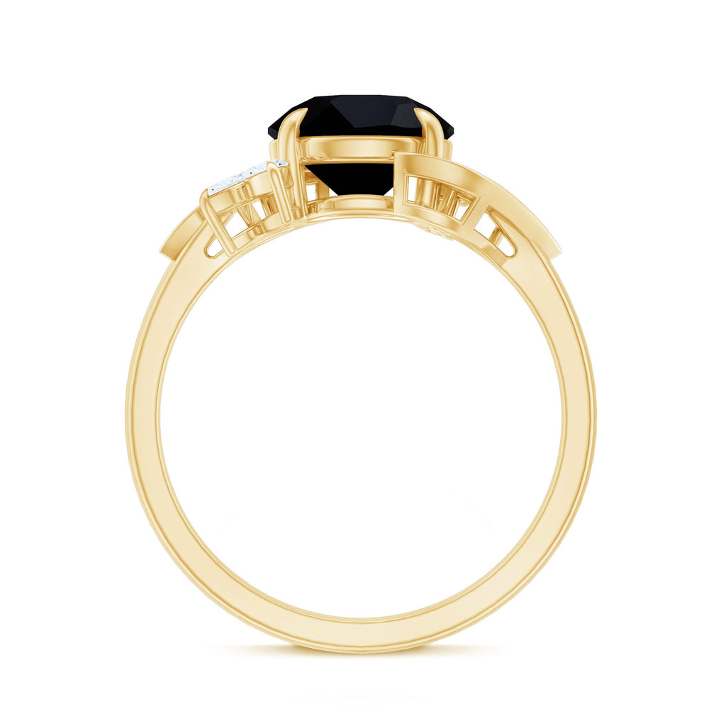 Nature Inspired Black Spinel Engagement Ring with Diamond