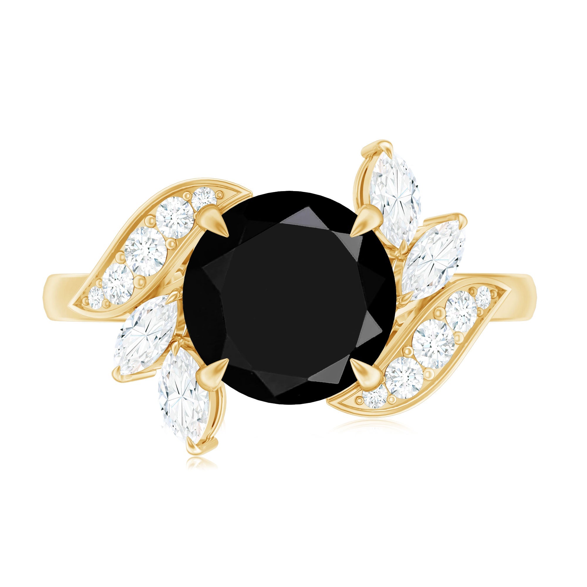 Nature Inspired Black Spinel Engagement Ring with Diamond