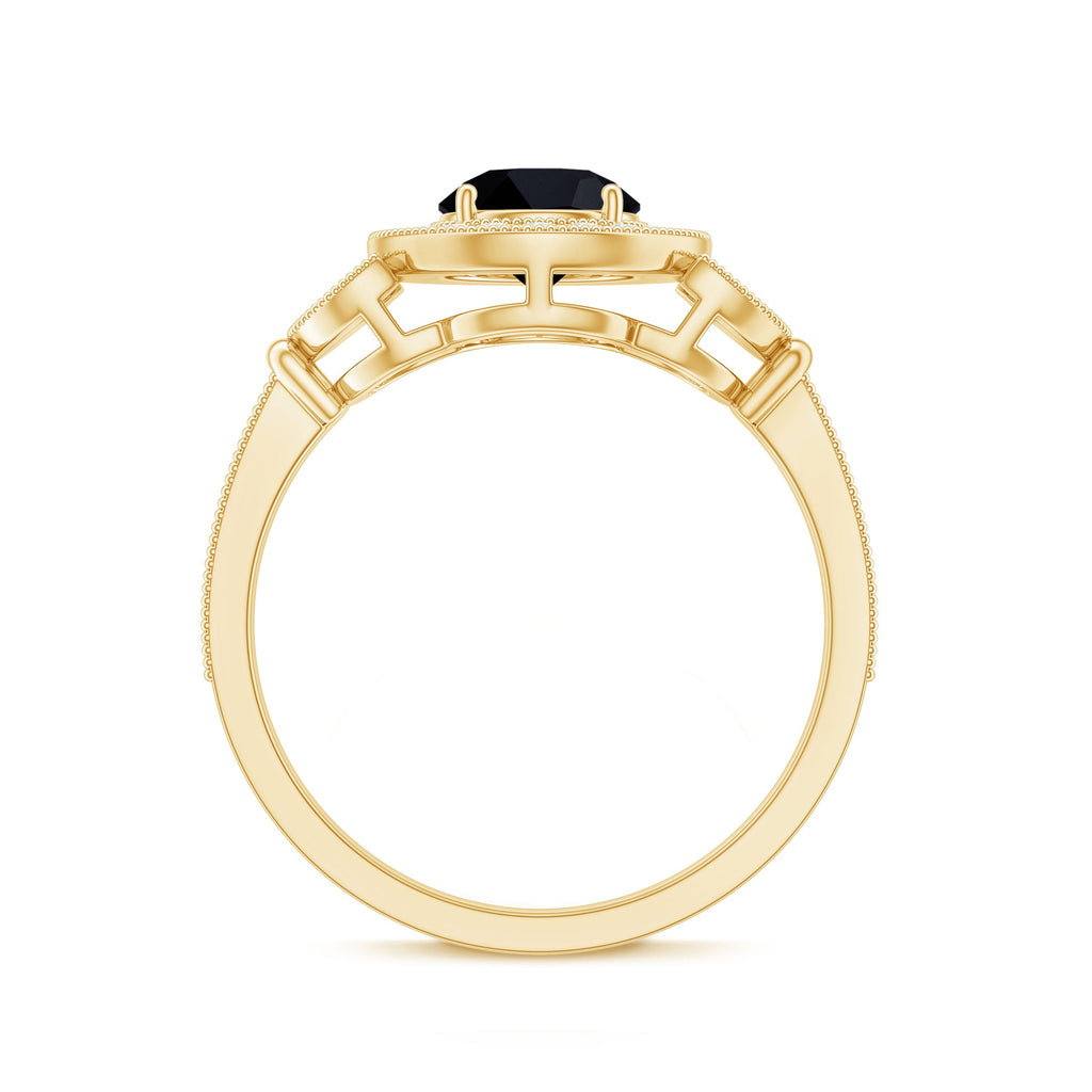 8mm Round Black Onyx Vintage Engagement Ring with Diamond Halo