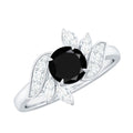 Genuine 2 Carat Round Black Onyx Floral Engagement Ring with Certificate
