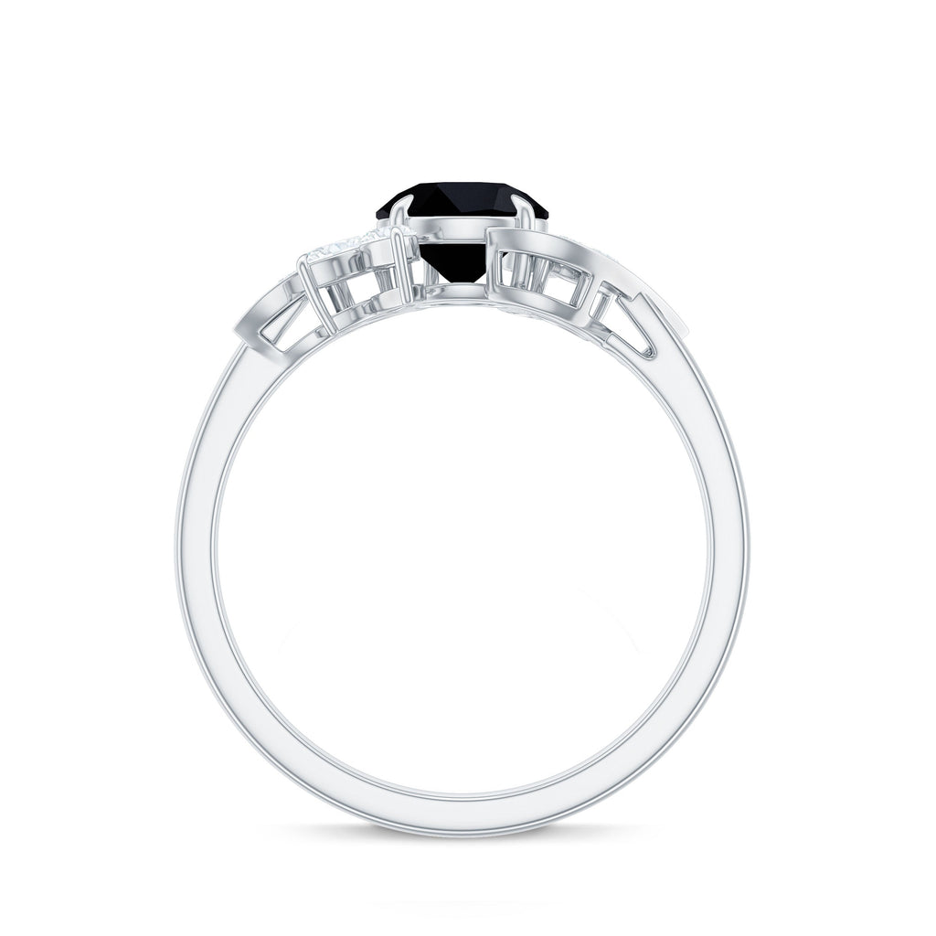 Genuine 2 Carat Round Black Onyx Floral Engagement Ring with Certificate