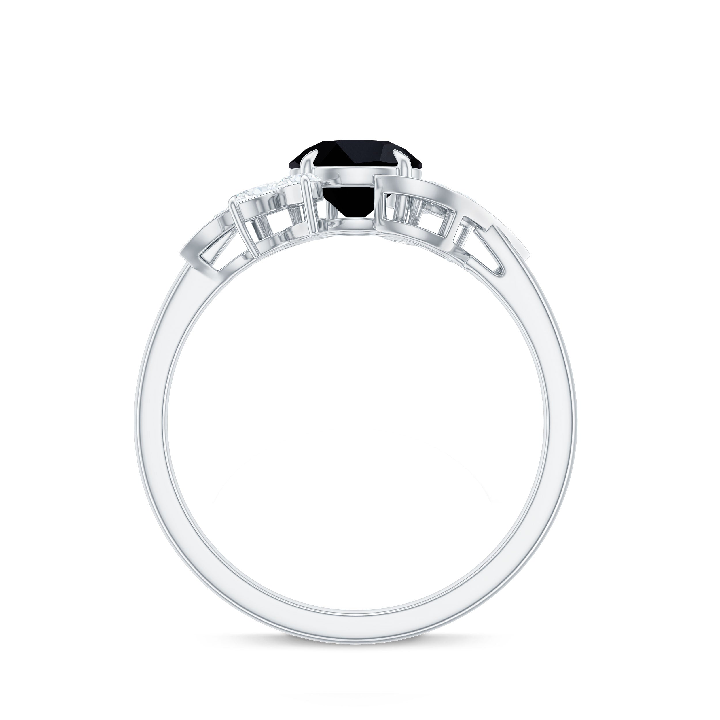 Genuine 2 Carat Round Black Onyx Floral Engagement Ring with Certificate