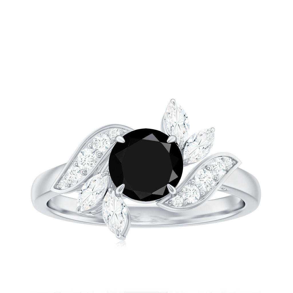 Genuine 2 Carat Round Black Onyx Floral Engagement Ring with Certificate