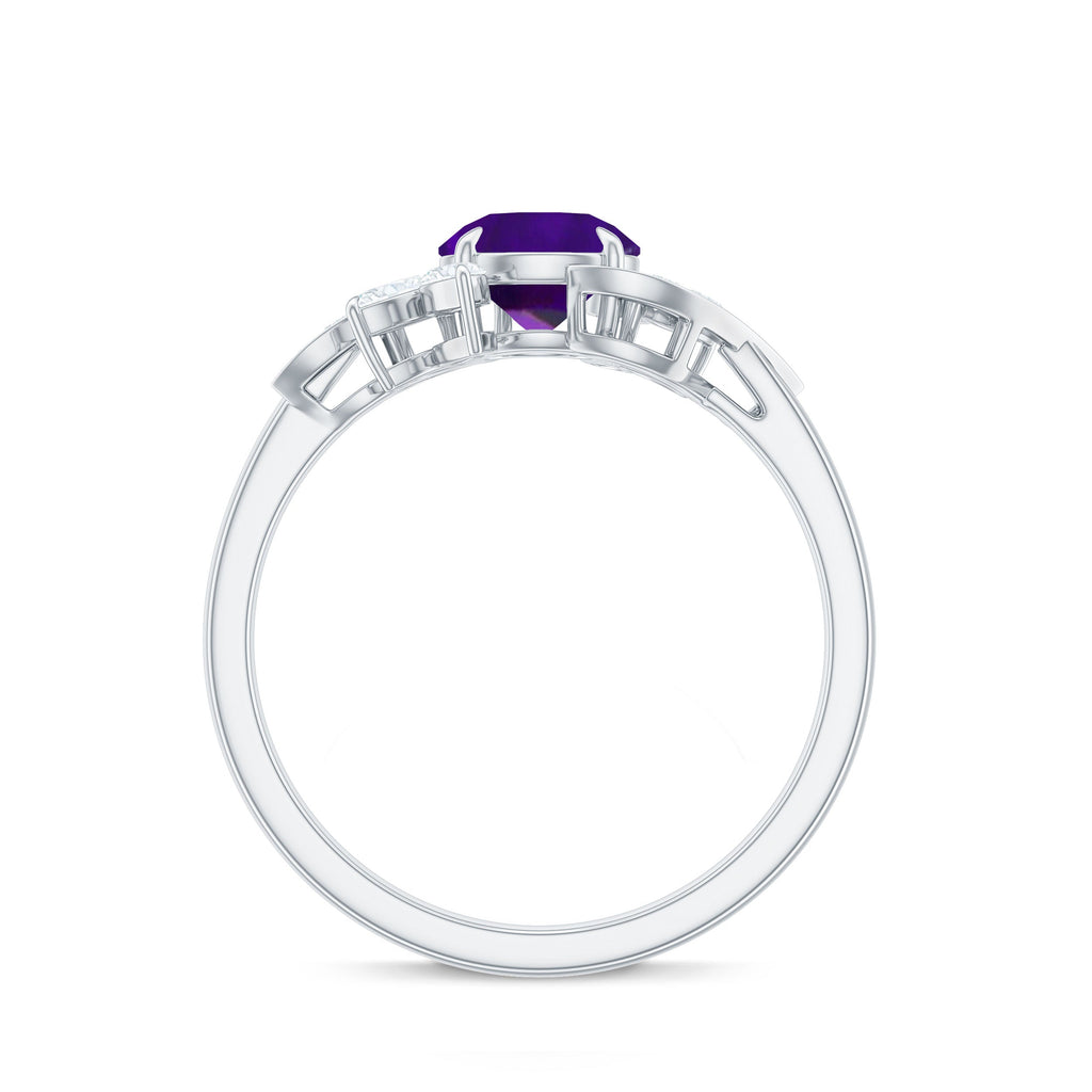 Nature Inspired 1 Carat Amethyst Engagement Ring with Diamond