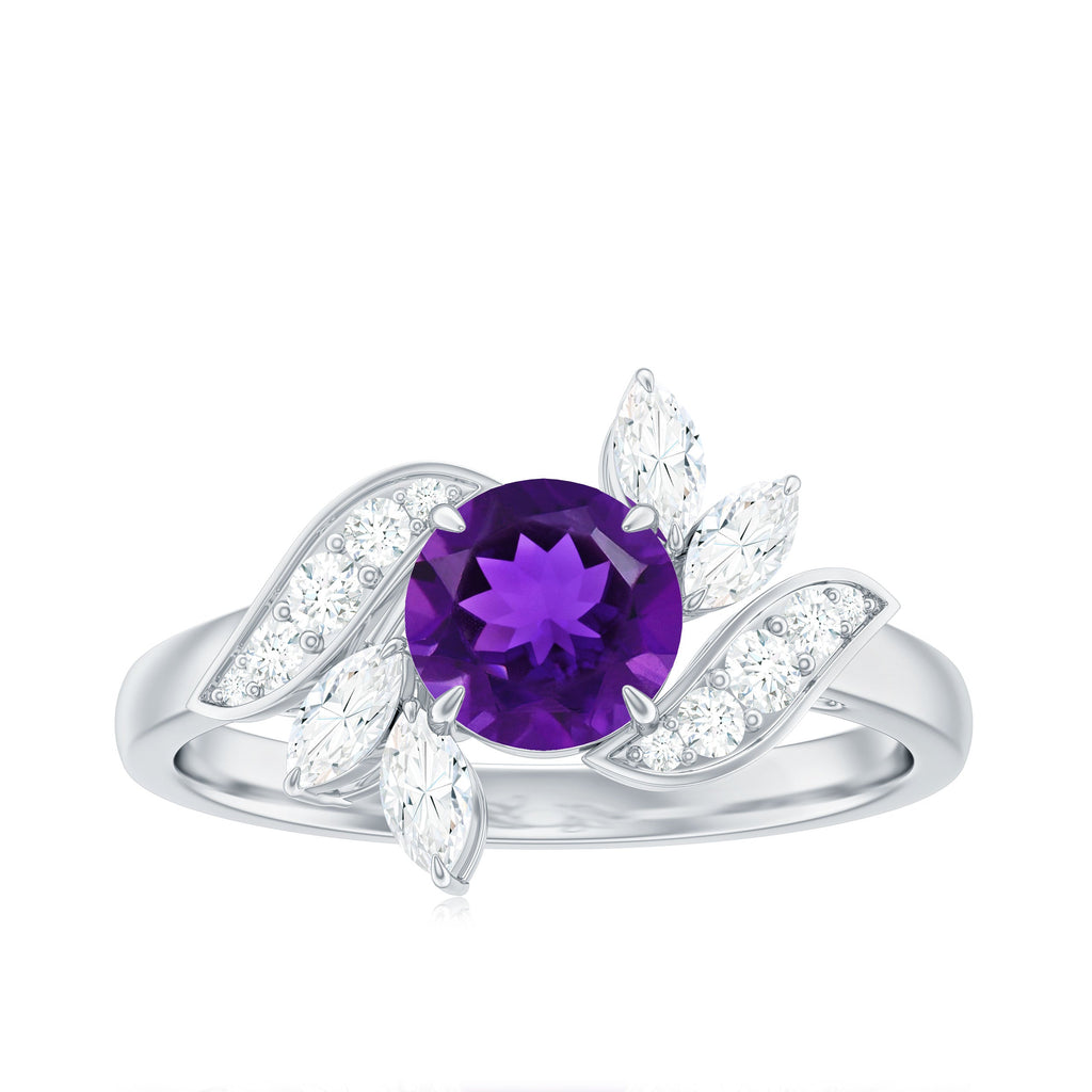 Nature Inspired 1 Carat Amethyst Engagement Ring with Diamond