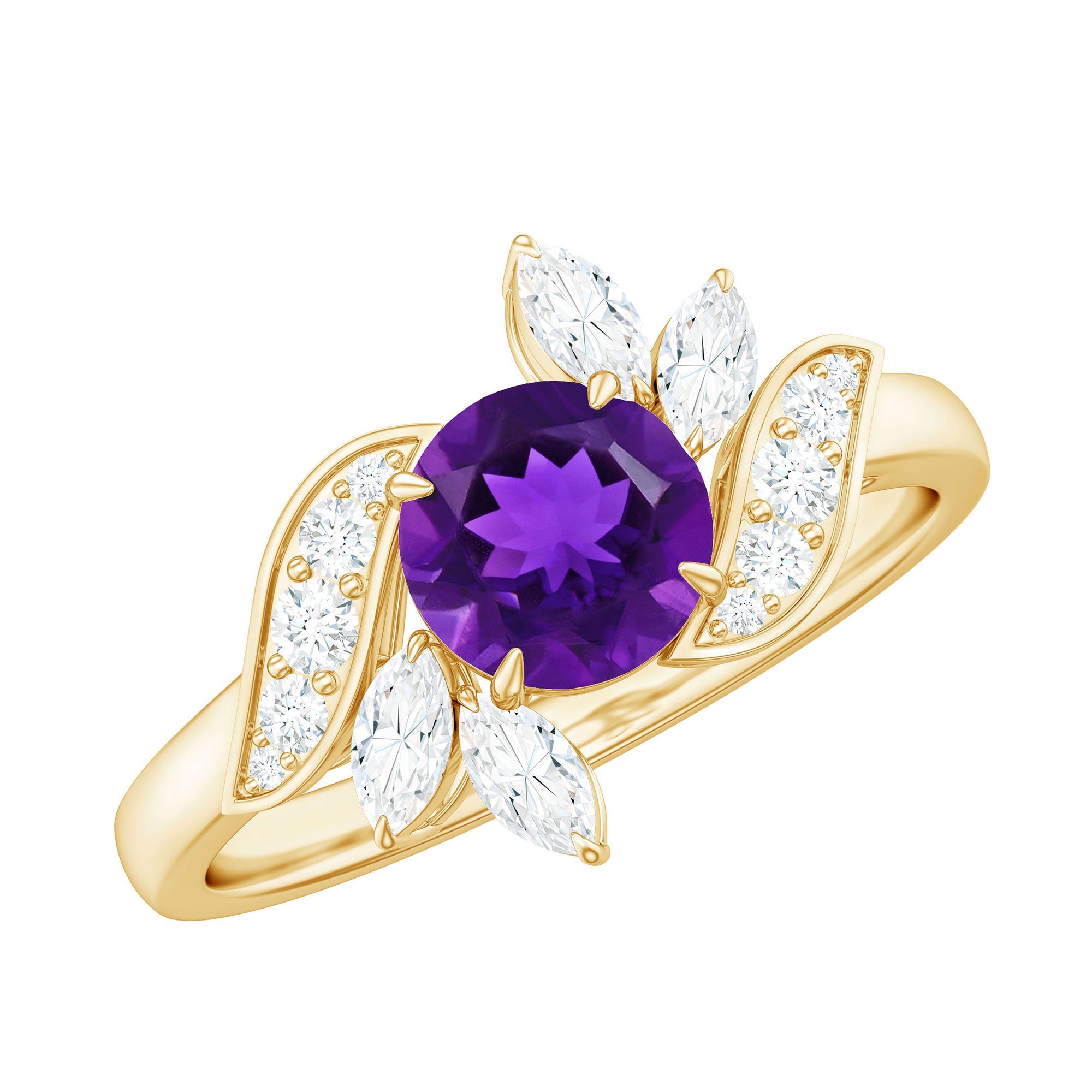 Nature Inspired 1 Carat Amethyst Engagement Ring with Diamond