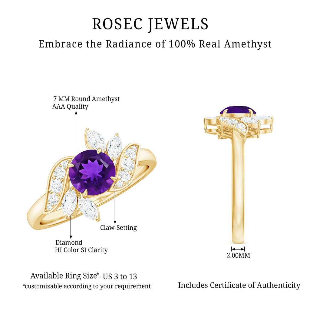 Nature Inspired 1 Carat Amethyst Engagement Ring with Diamond