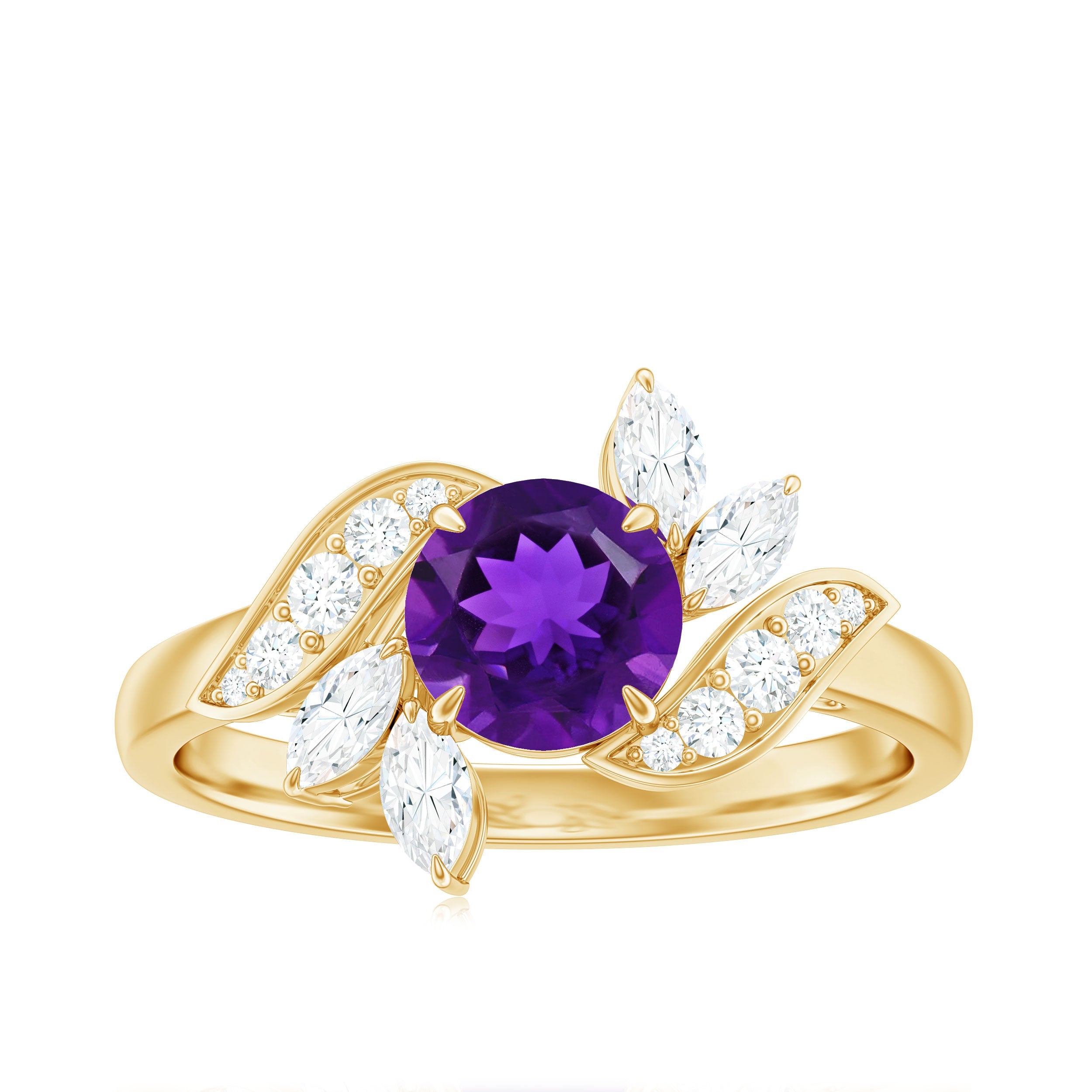 Nature Inspired 1 Carat Amethyst Engagement Ring with Diamond