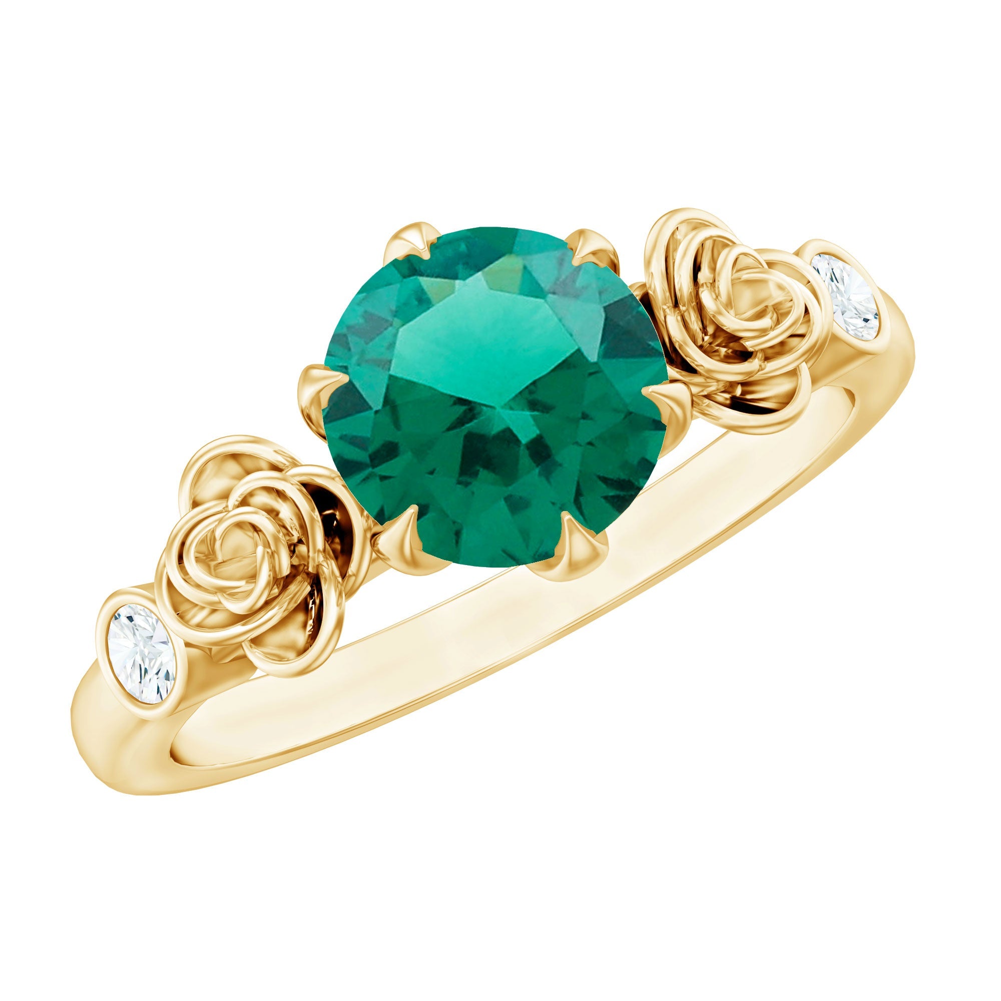Certified 8 mm Lab Grown Emerald Diamond Engagement Ring with Flower