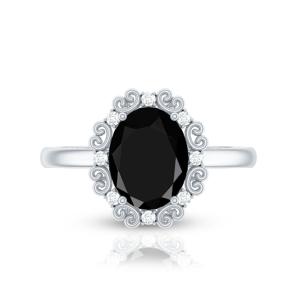 Lab Grown Black Diamond Oval Engagement Ring with Diamond