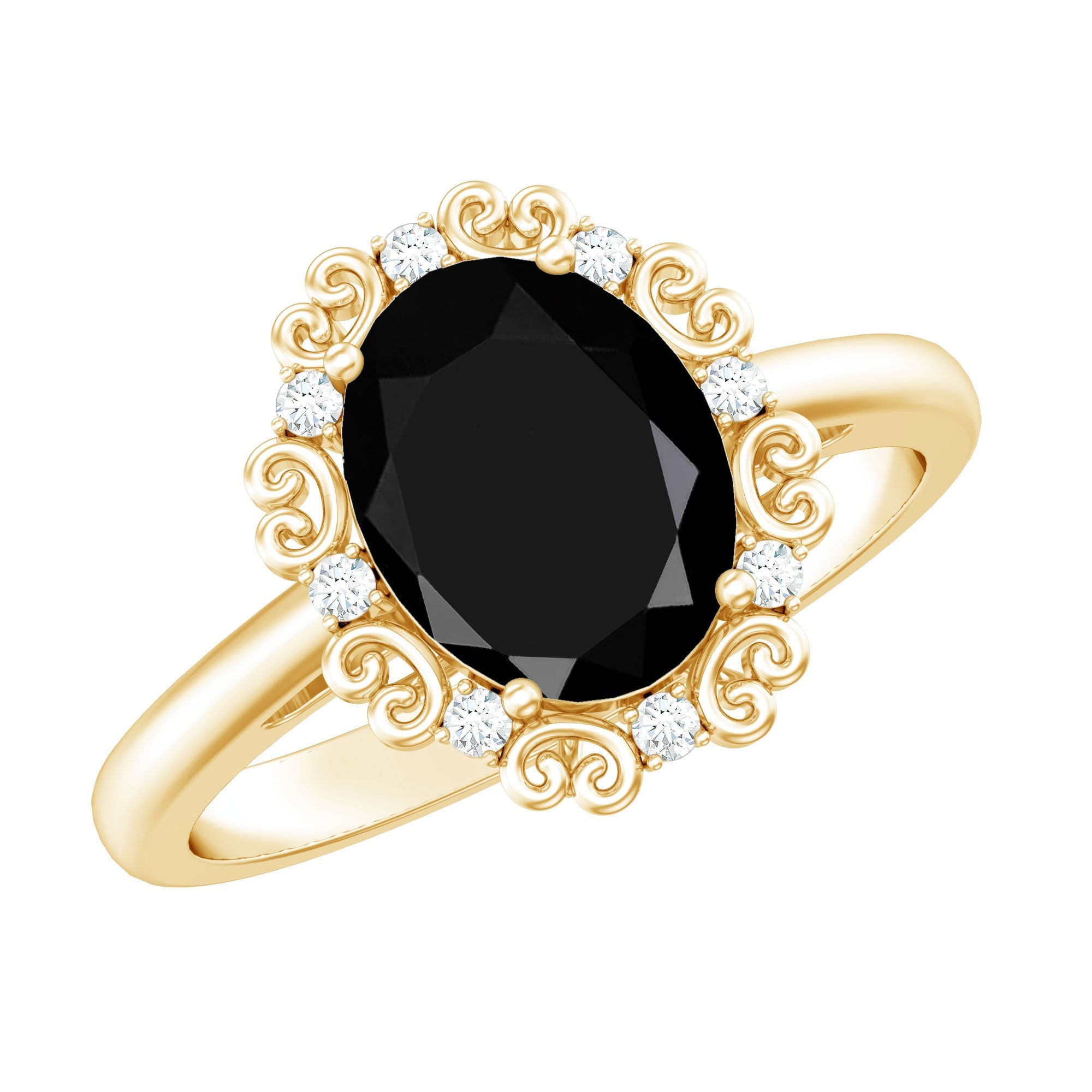 Lab Grown Black Diamond Oval Engagement Ring with Diamond
