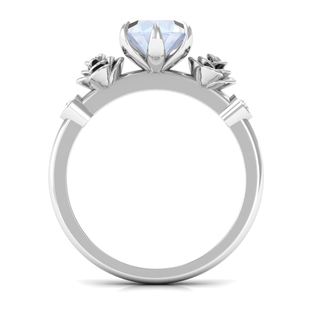 Claw Set Solitaire Moonstone Flower Ring with Diamond