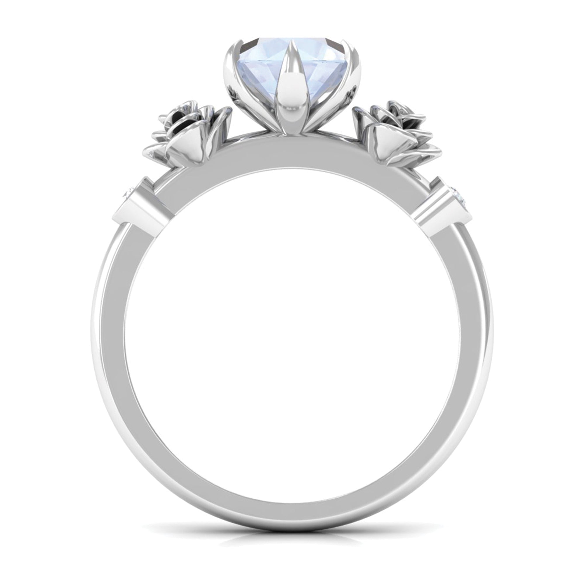 Claw Set Solitaire Moonstone Flower Ring with Diamond