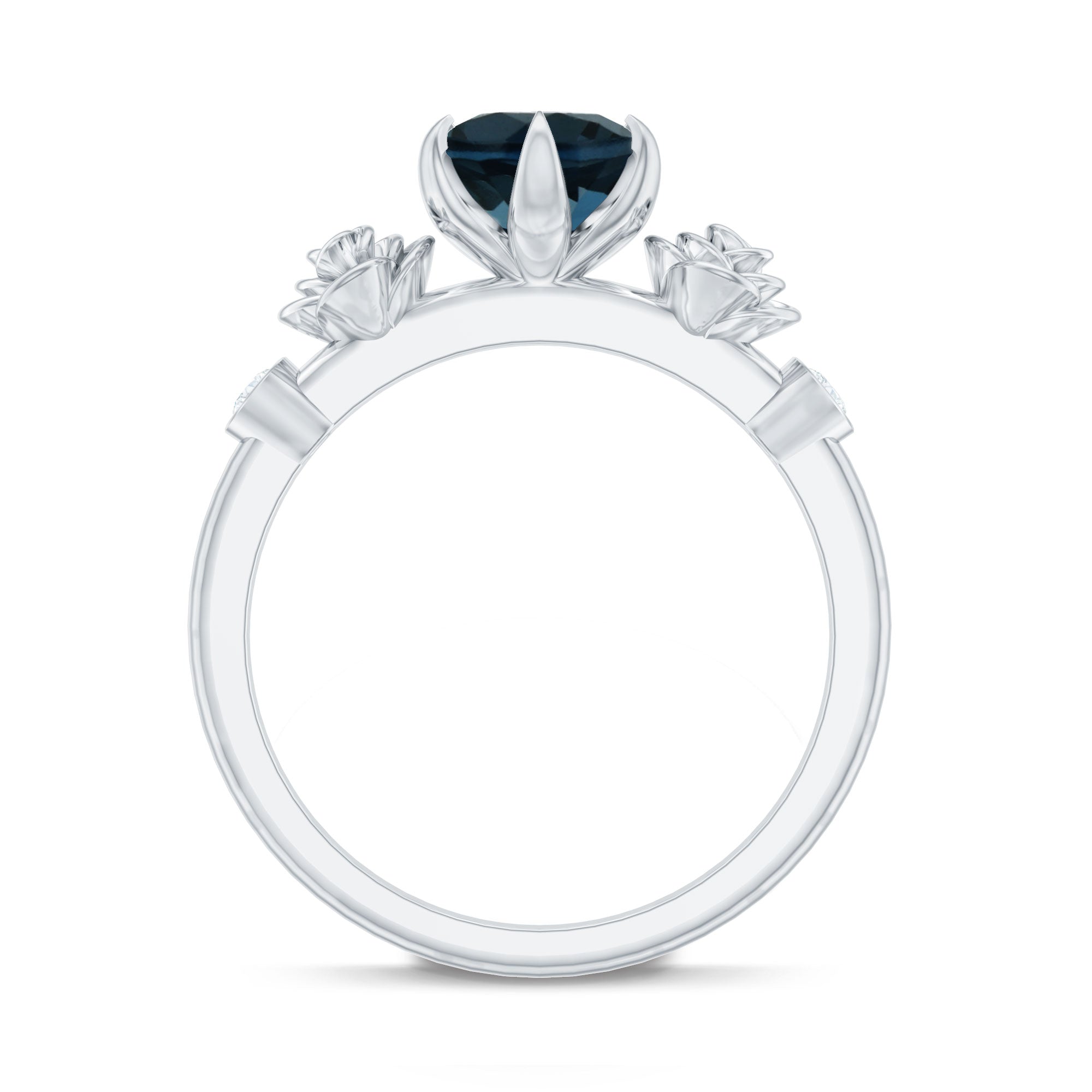 Round London Blue Topaz Rose Engagement Ring with Diamond