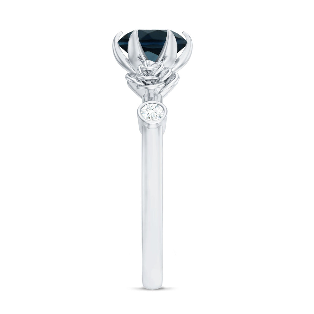 Round London Blue Topaz Rose Engagement Ring with Diamond