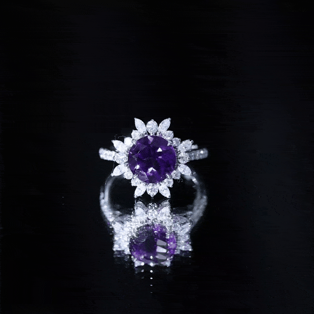 Natural 2 Carat Amethyst Statement Engagement Ring with Moissanite Halo