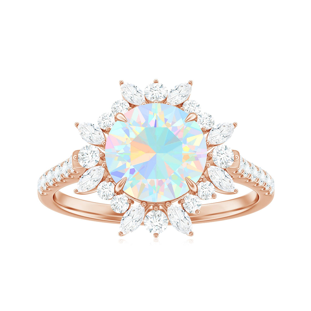 Natural 8mm Ethiopian Opal Halo Engagement Ring with Side Stones