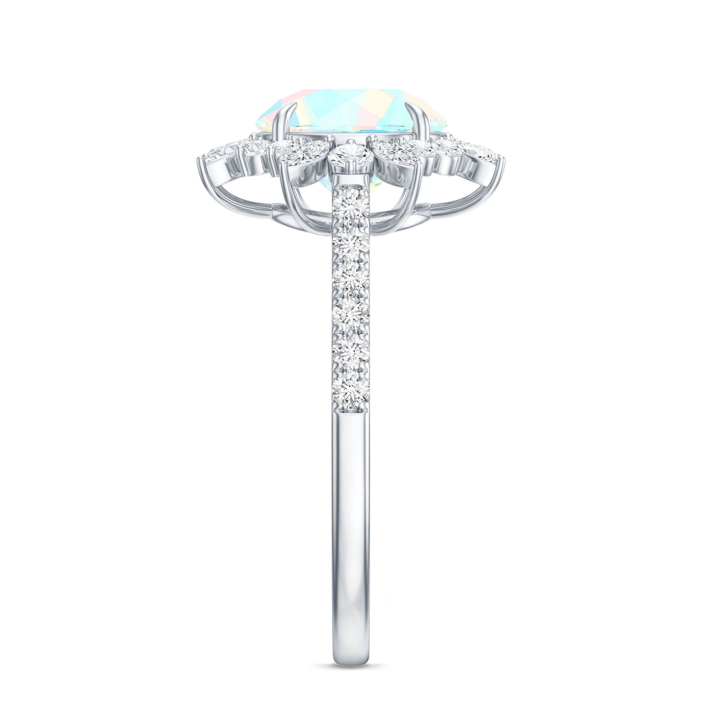 Natural 8mm Ethiopian Opal Halo Engagement Ring with Side Stones