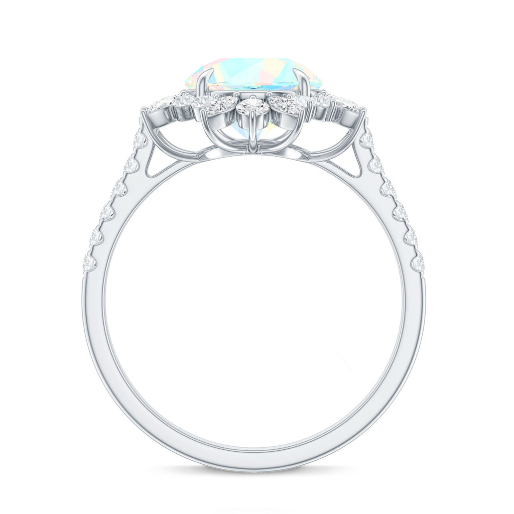 Natural 8mm Ethiopian Opal Halo Engagement Ring with Side Stones