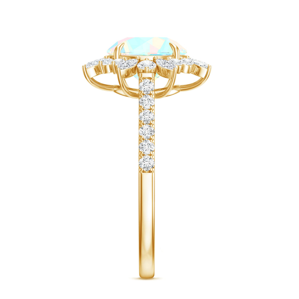 Natural 8mm Ethiopian Opal Halo Engagement Ring with Side Stones