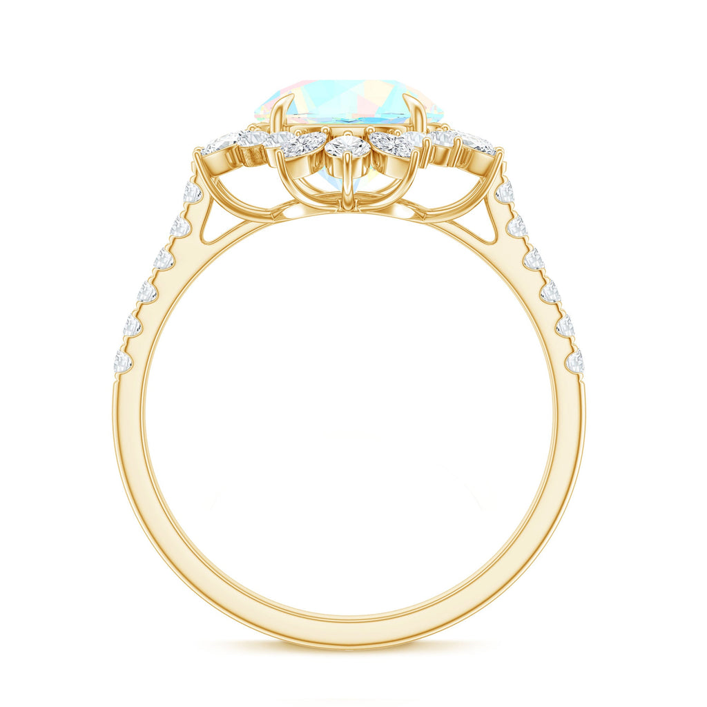 Natural 8mm Ethiopian Opal Halo Engagement Ring with Side Stones