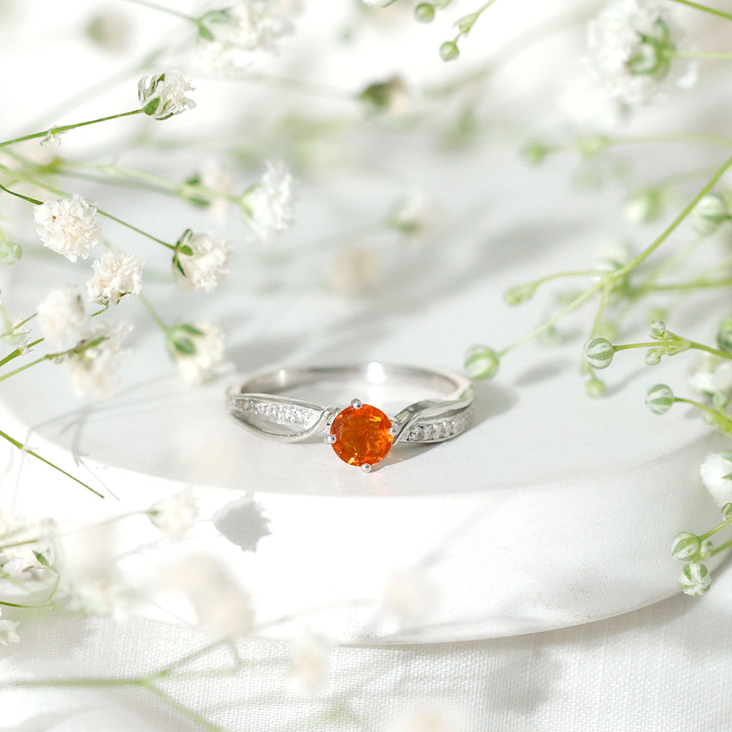 Orange Fire Opal Infinity Engagement Ring with Diamonds