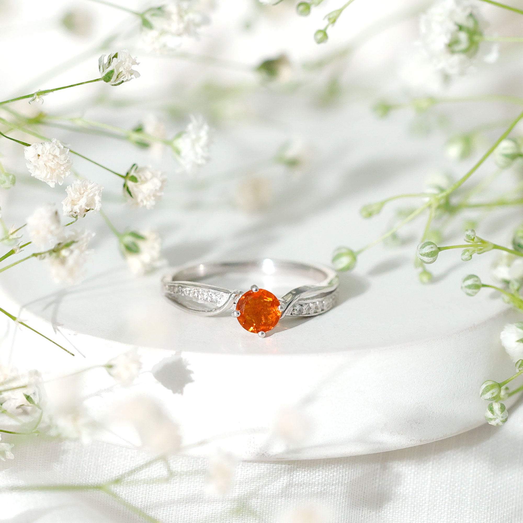Orange Fire Opal Infinity Engagement Ring with Diamonds