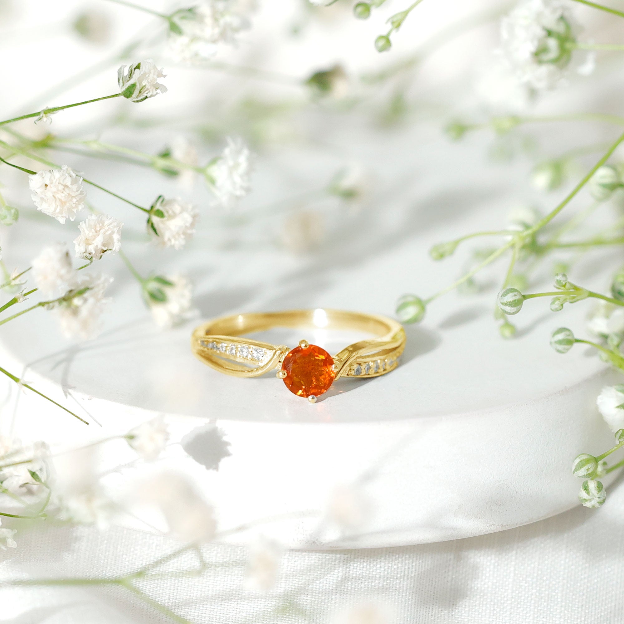 Orange Fire Opal Infinity Engagement Ring with Diamonds