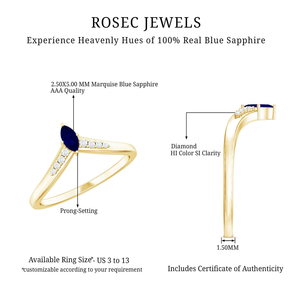 Natural Marquise Blue Sapphire Chevron Enhancer Ring with Diamond