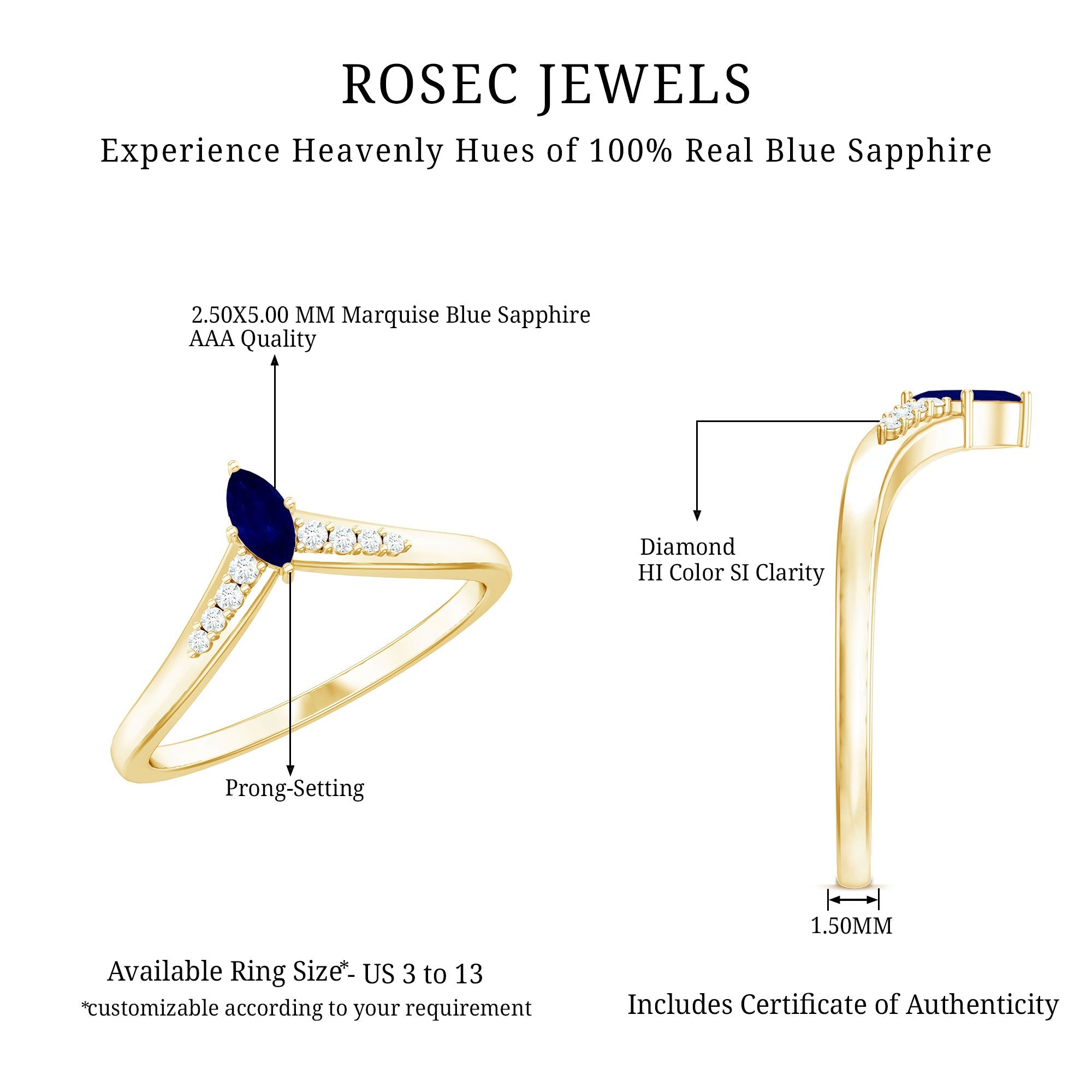 Natural Marquise Blue Sapphire Chevron Enhancer Ring with Diamond