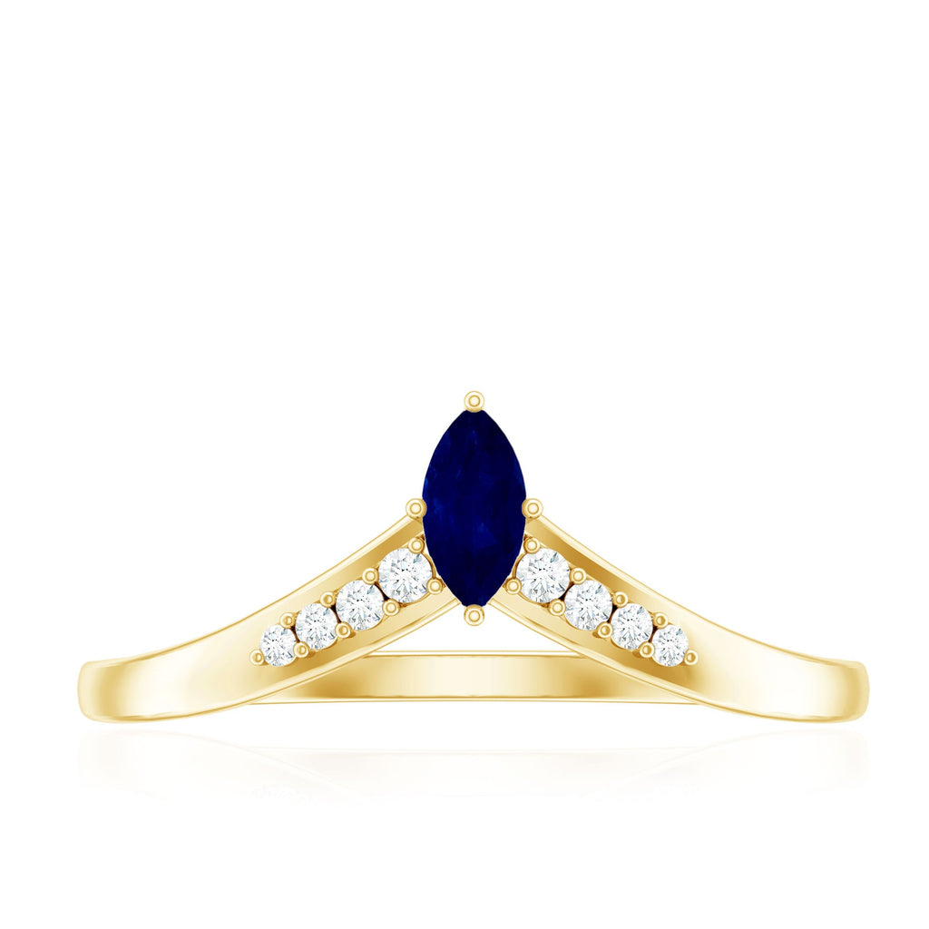 Natural Marquise Blue Sapphire Chevron Enhancer Ring with Diamond