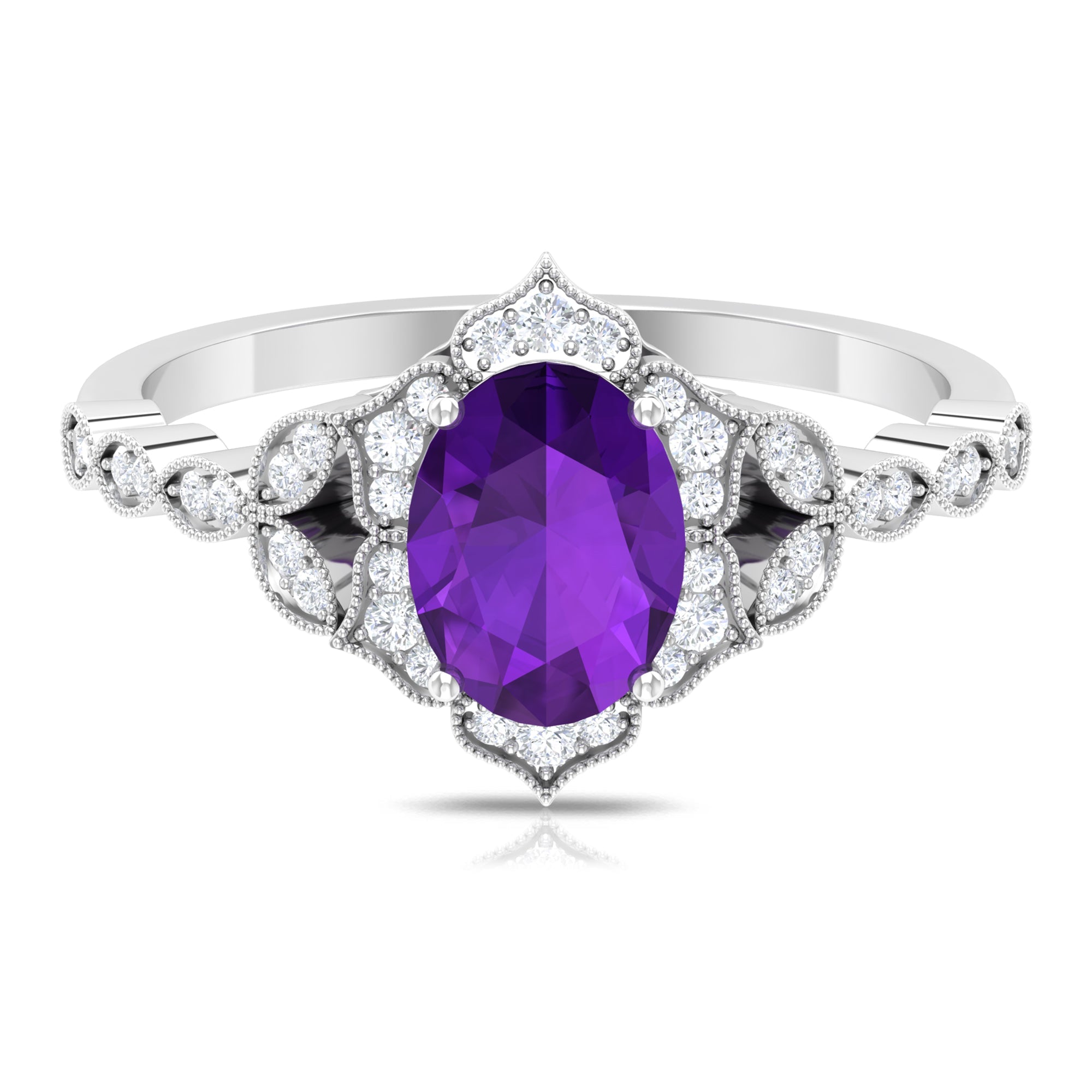Solitaire Amethyst Engagement Ring with Diamond Accent