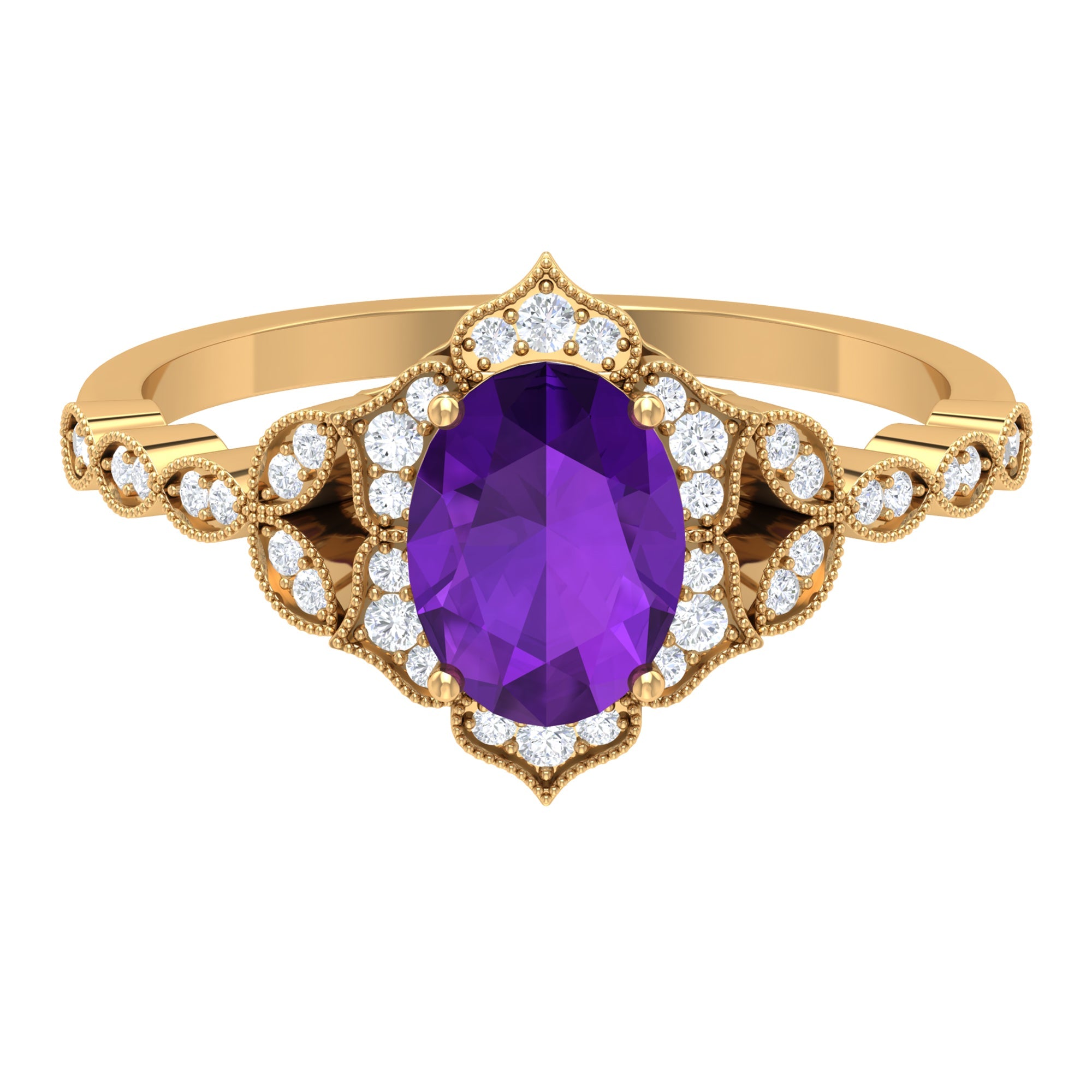 Solitaire Amethyst Engagement Ring with Diamond Accent