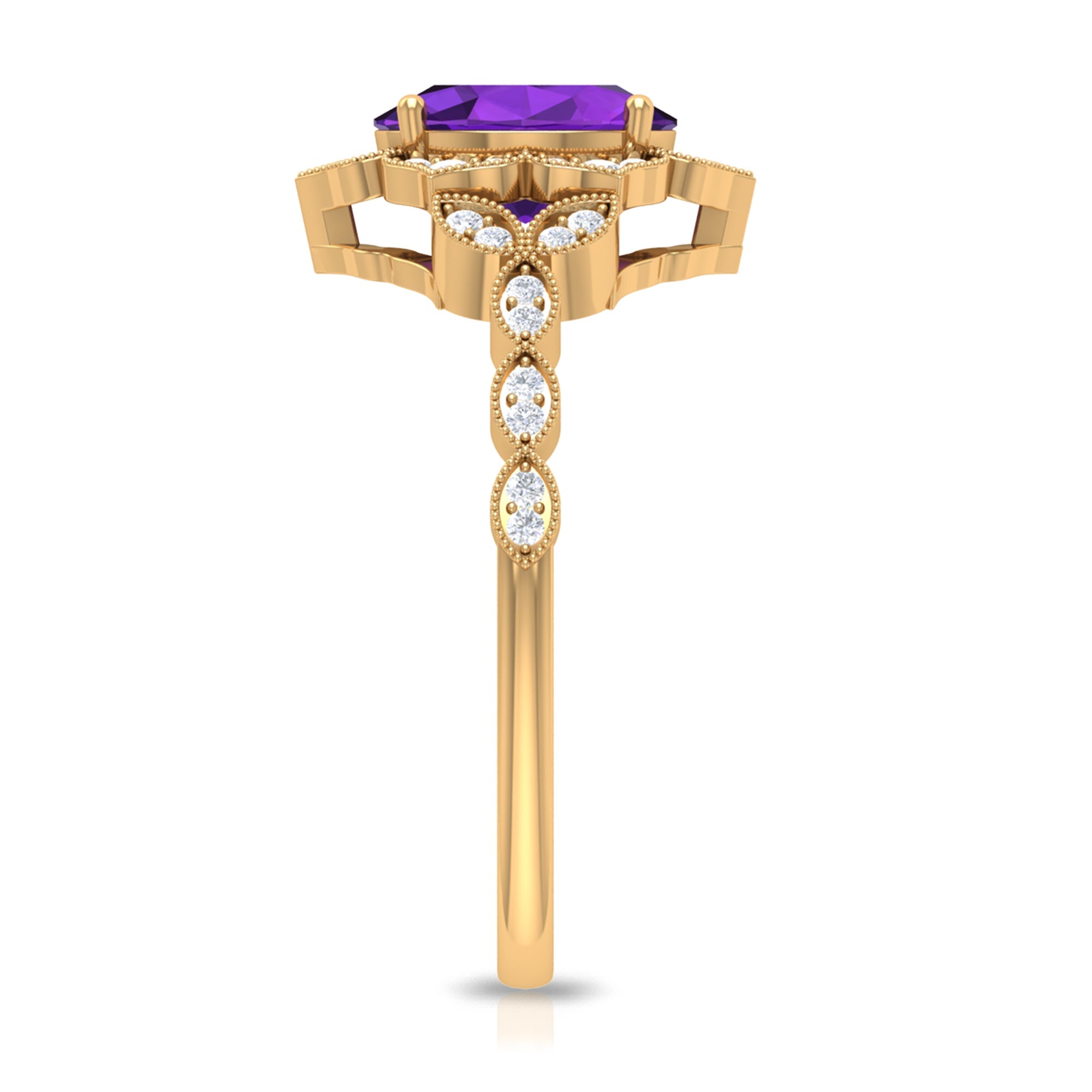 Solitaire Amethyst Engagement Ring with Diamond Accent
