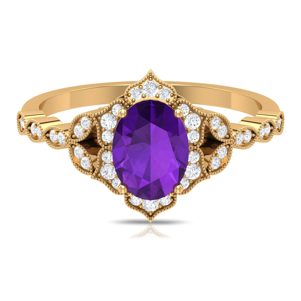 Solitaire Amethyst Engagement Ring with Diamond Accent