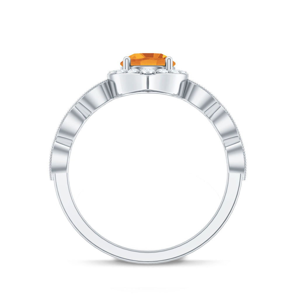 Vintage Inspired 7mm Citrine Engagement Ring with Diamond Halo