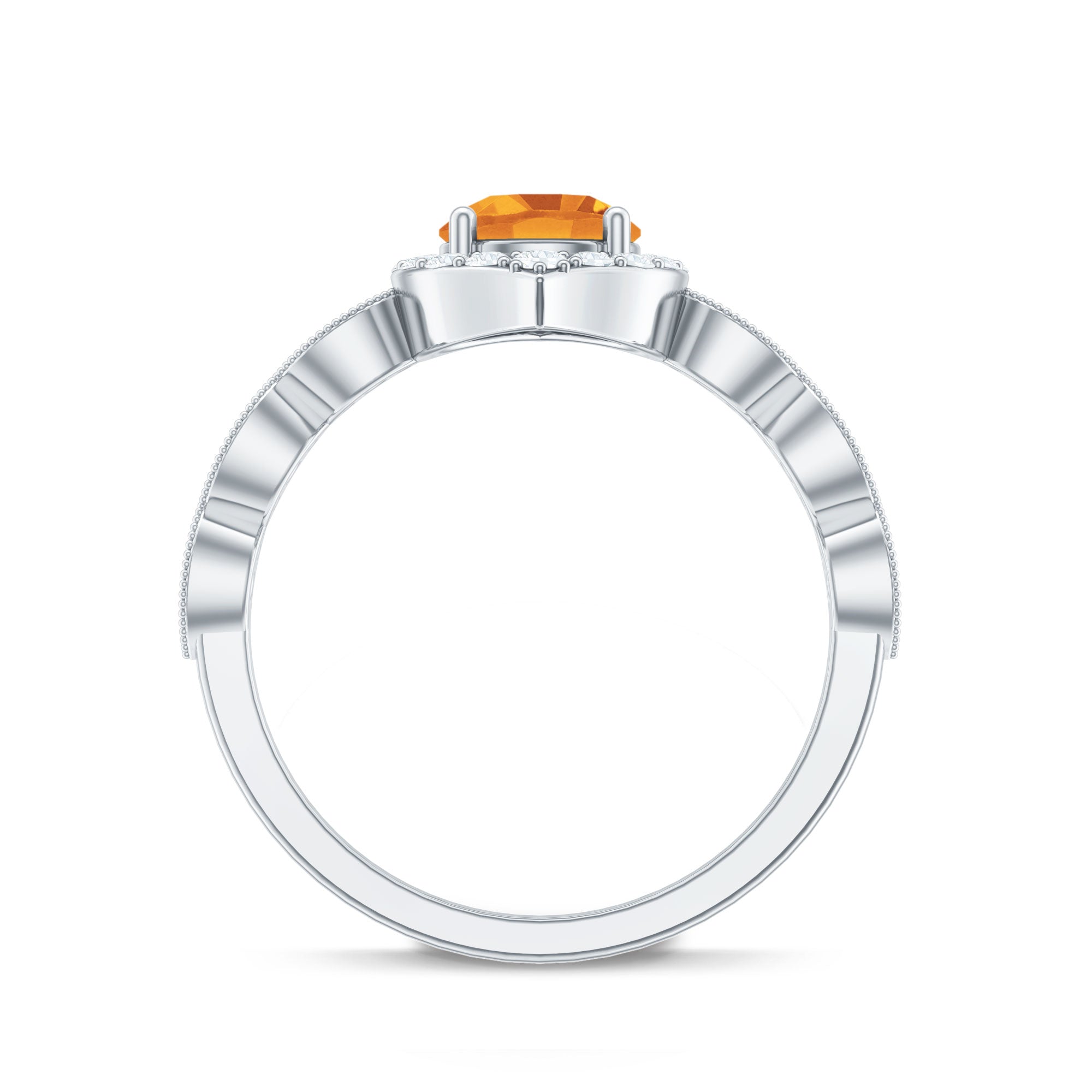Vintage Inspired 7mm Citrine Engagement Ring with Diamond Halo