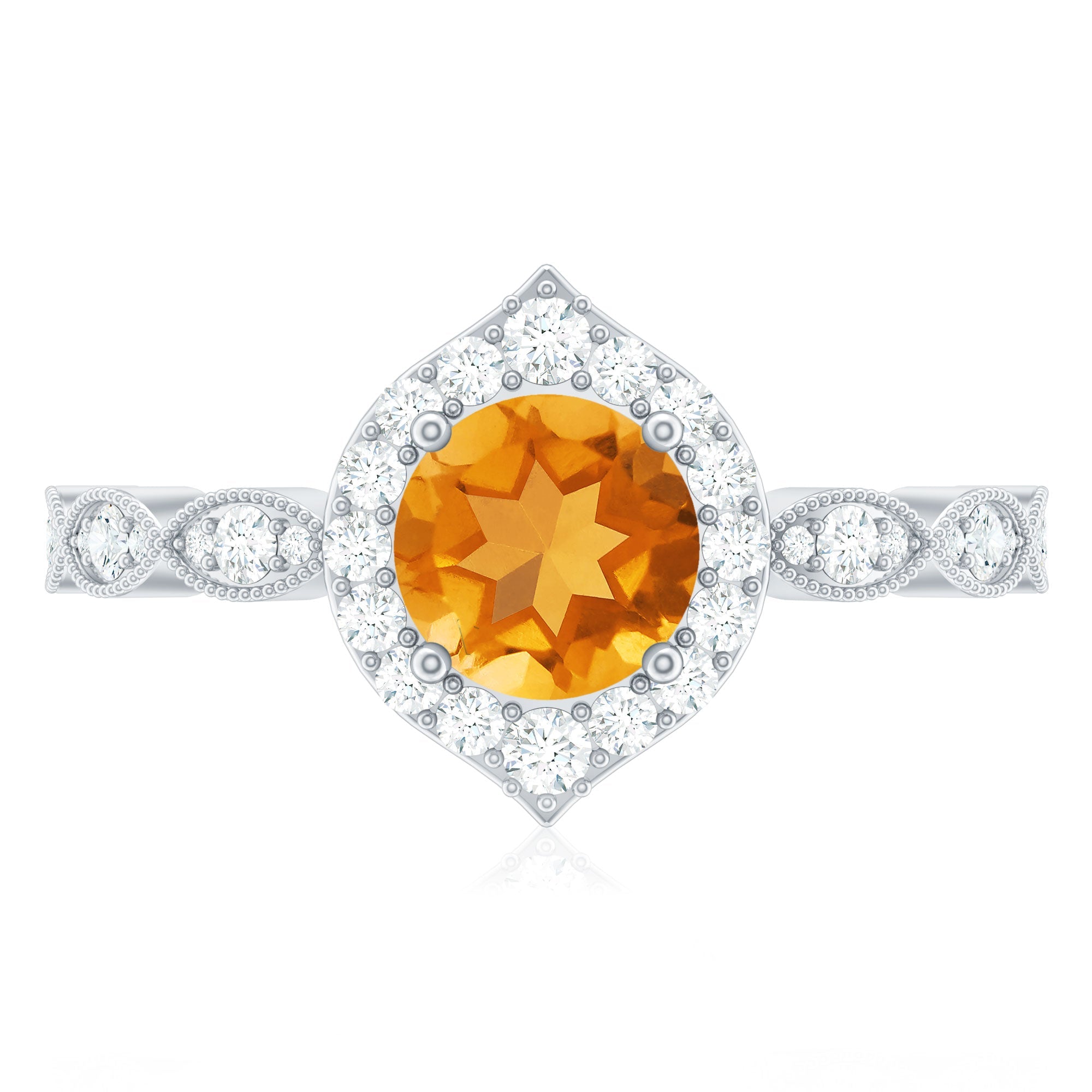 Vintage Inspired 7mm Citrine Engagement Ring with Diamond Halo