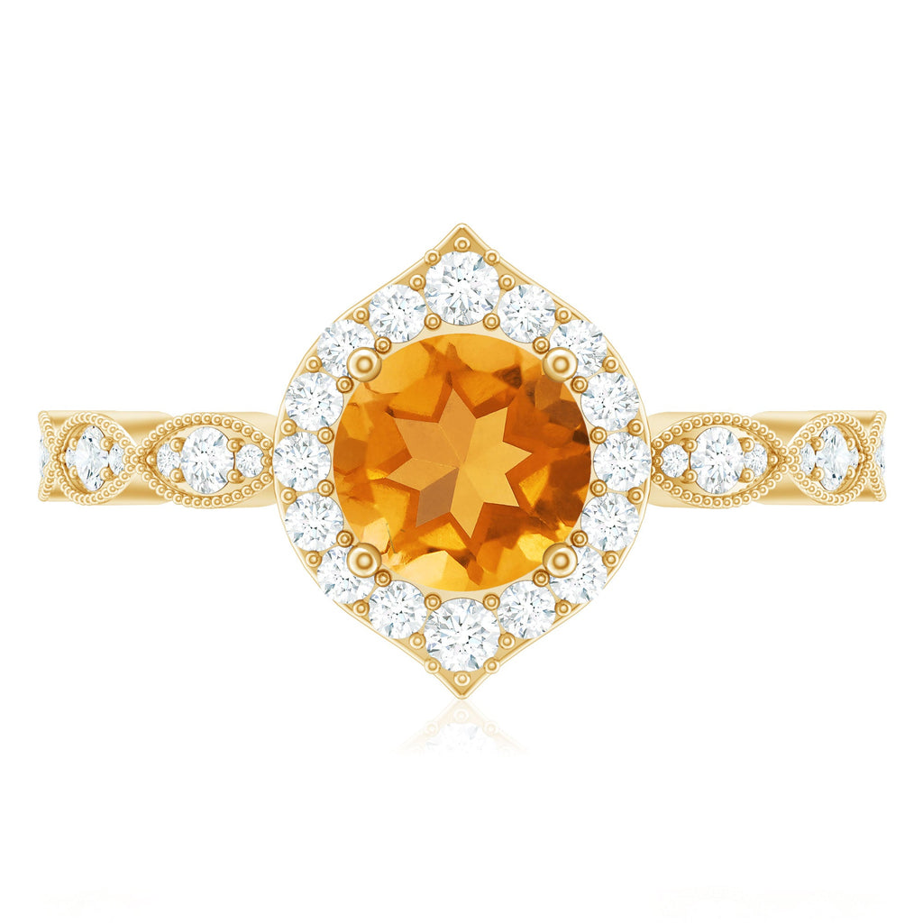 Vintage Inspired 7mm Citrine Engagement Ring with Diamond Halo