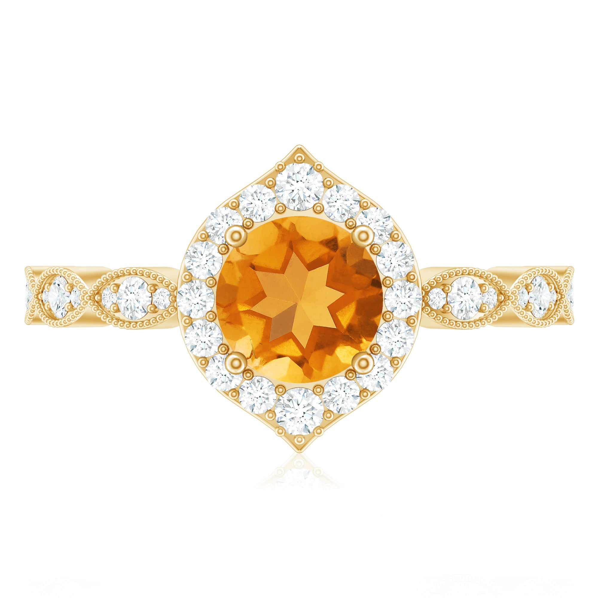 Vintage Inspired 7mm Citrine Engagement Ring with Diamond Halo