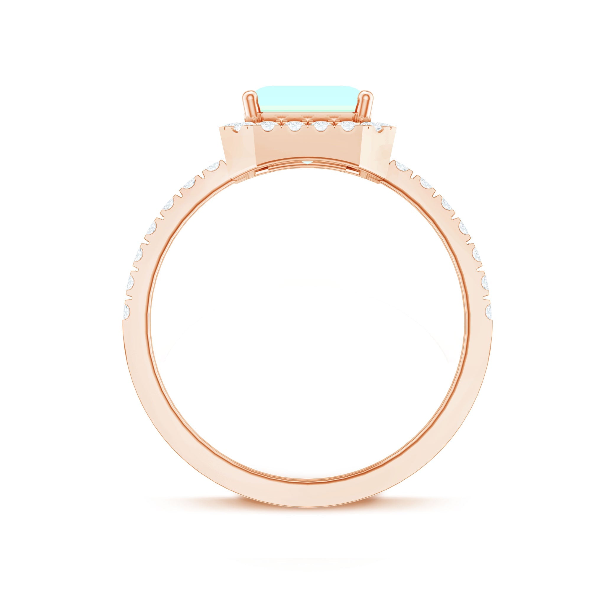 Genuine 6X8mm Ethiopian Opal Emerald Cut Engagement Ring with Diamond Halo