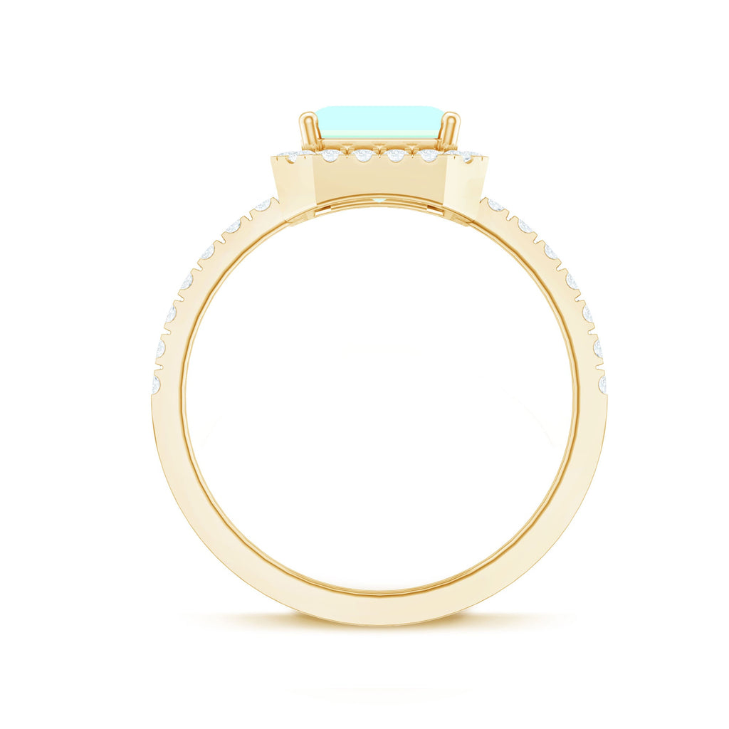 Genuine 6X8mm Ethiopian Opal Emerald Cut Engagement Ring with Diamond Halo